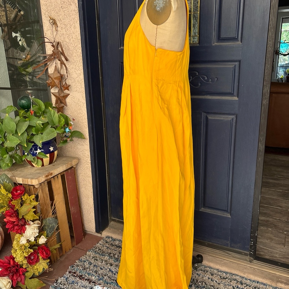 Anthropologie OB Sleeveless Linen Maxi Dress Jaune M yellow pockets not sheer - Picture 3 of 14